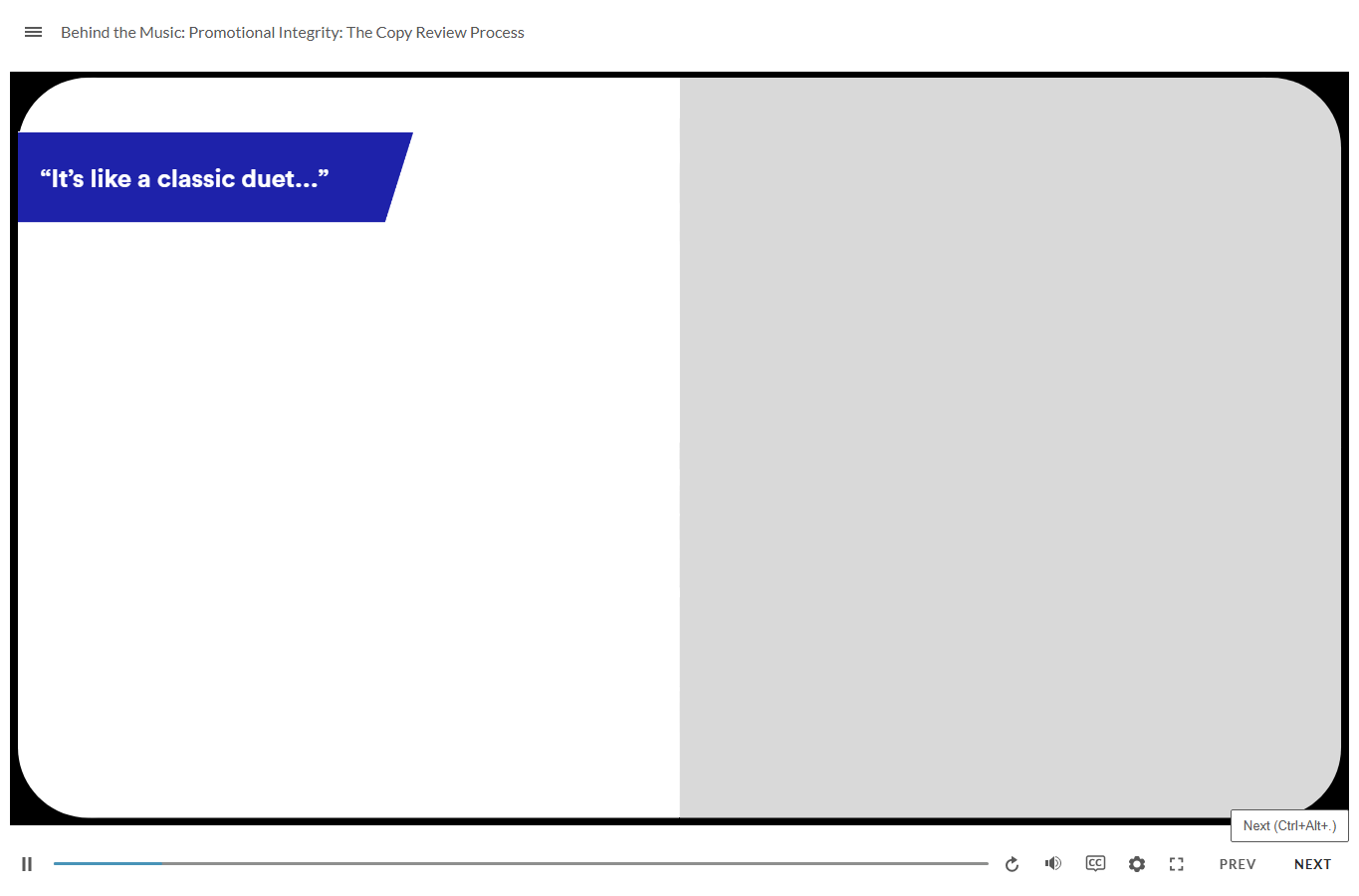 Launch screen for Behind the Music: Promotional Integrity